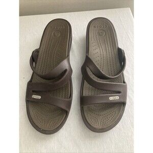 Crocs Patricia Sandals Women's Size 10 Brown Wedge Slip On Slingback Comfort